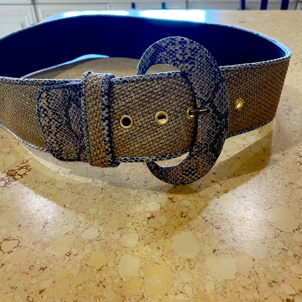 Muted gold belt with faux snakeskin